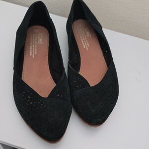 TOMS Black Suede Laser-Cut D'Orsay Flats